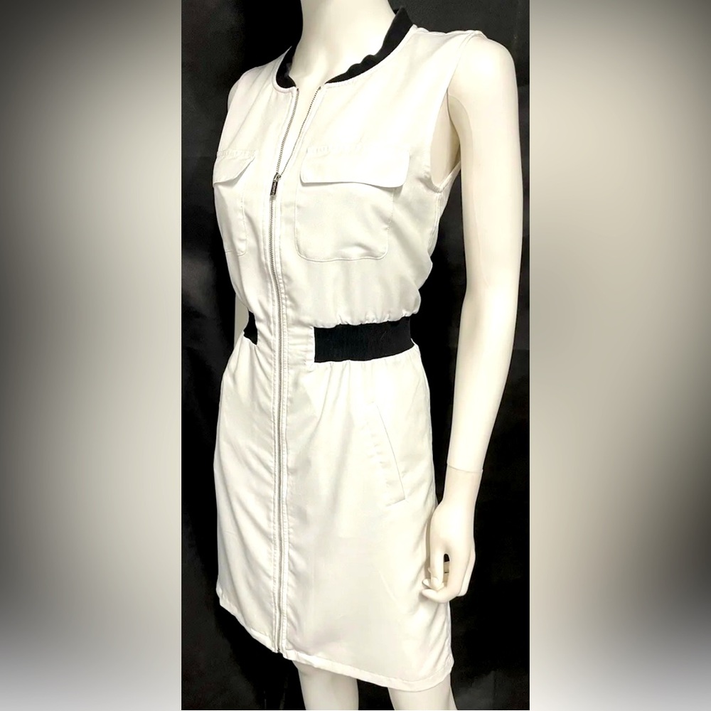 Calvin Klein Summer Sleeveless Casual Zip Front White Lined Dress (Sz L)